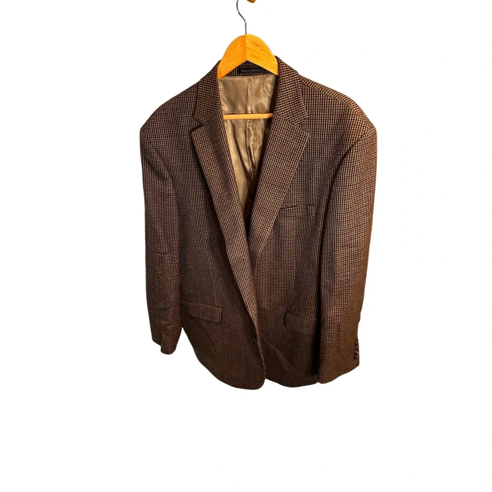 Lauren Ralph Lauren Mens Houndstooth Blazer Brown Tan Two Button Sport Coat